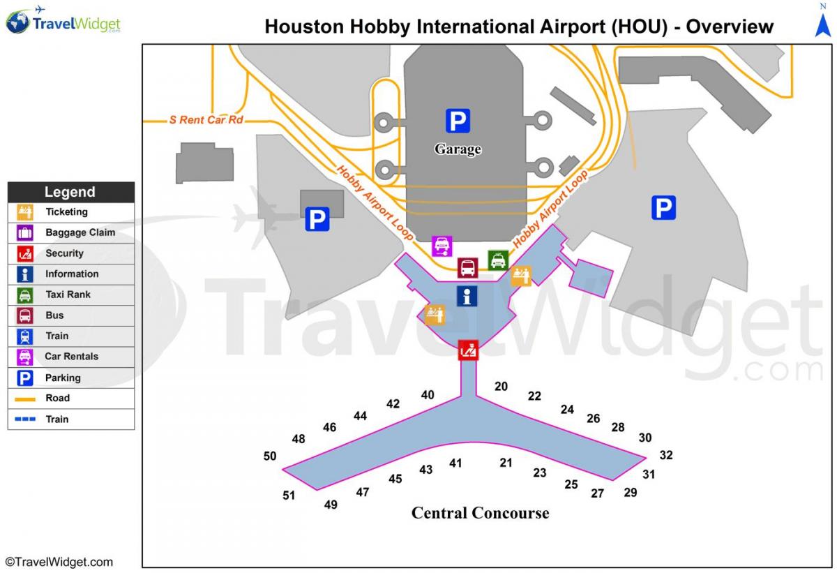 Houston havaalanı terminal haritası