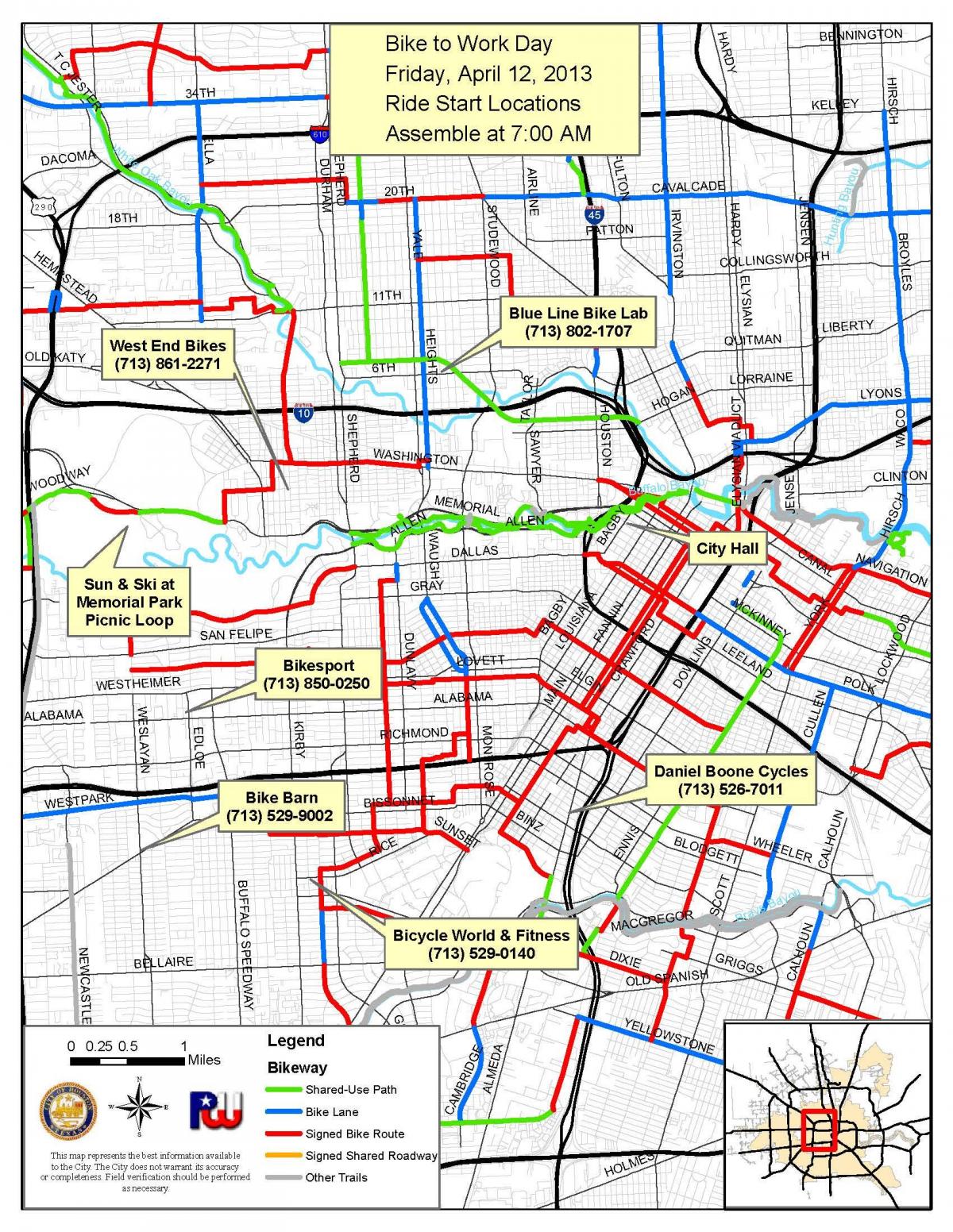 bisiklet Houston haritası yollar