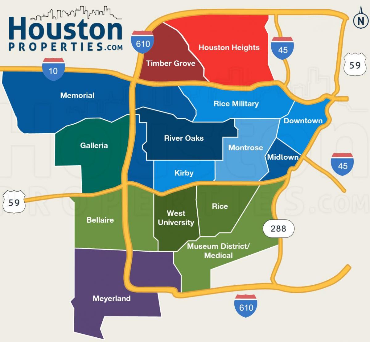 Houston haritası mahalleleri