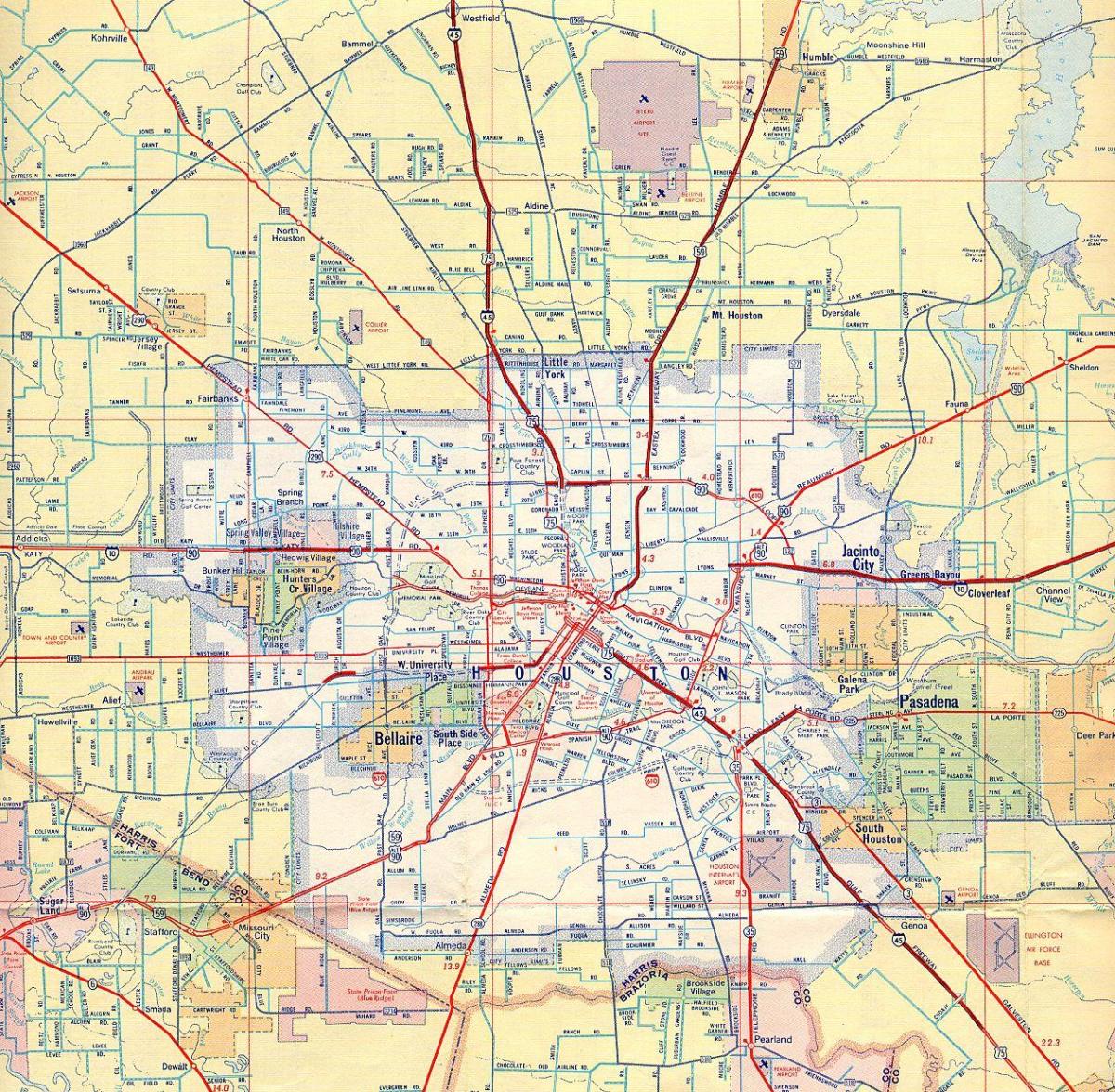 Houston haritası otoyollardan